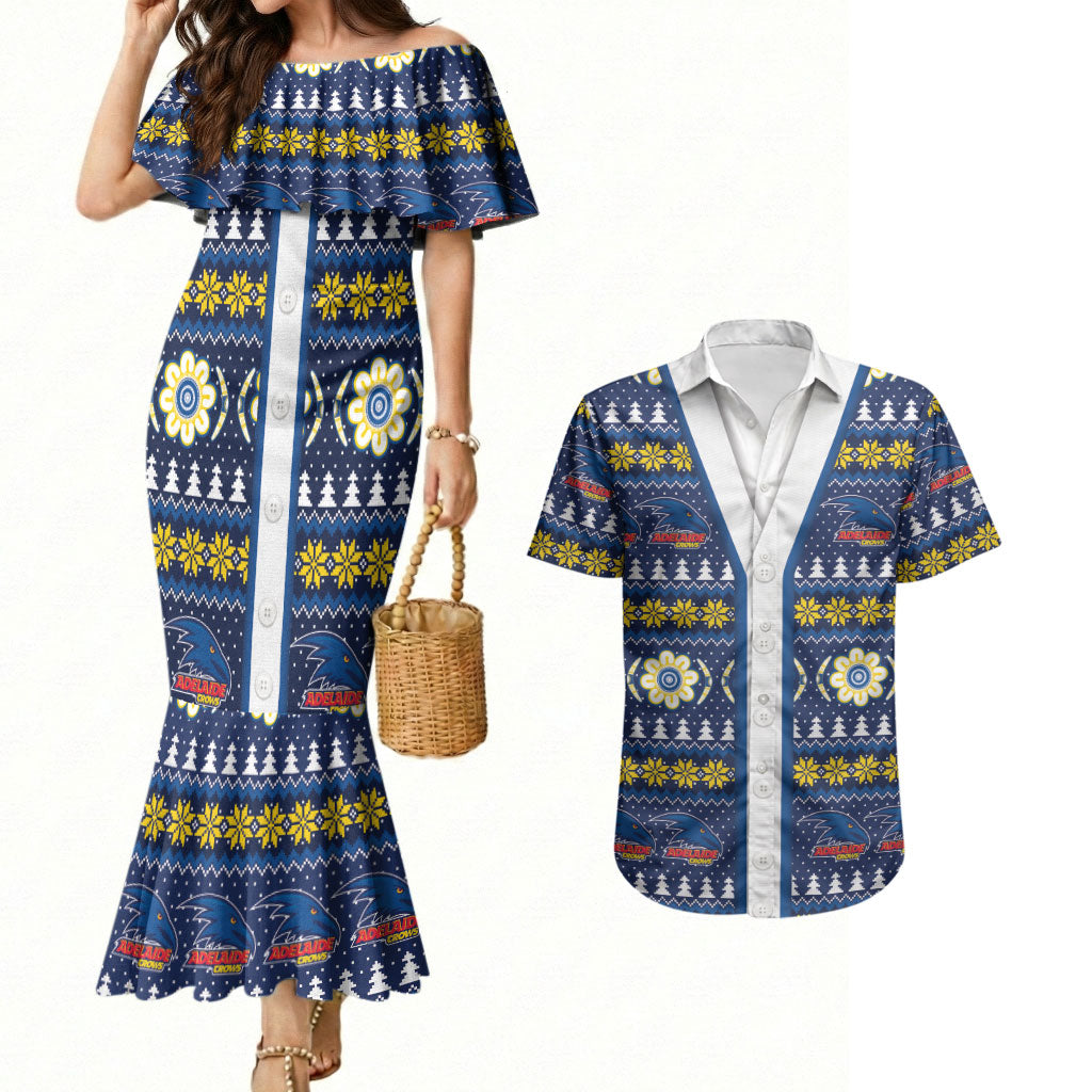 Adelaide Crows Football Christmas Couples Matching Mermaid Dress and Hawaiian Shirt Aboriginal Seamless Cardigan Inspired