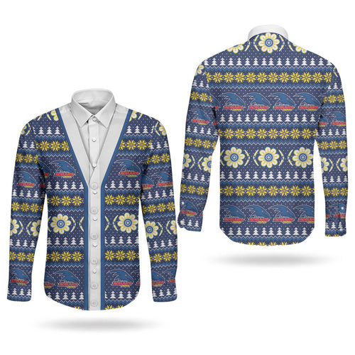 Adelaide Crows Football Christmas Couples Matching Off Shoulder Maxi Dress and Long Sleeve Button Shirt Aboriginal Seamless Cardigan Inspired