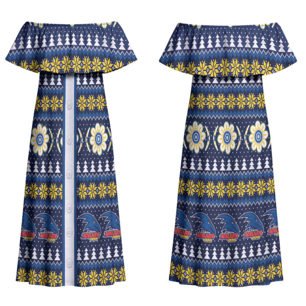 Adelaide Crows Football Christmas Couples Matching Off Shoulder Maxi Dress and Long Sleeve Button Shirt Aboriginal Seamless Cardigan Inspired
