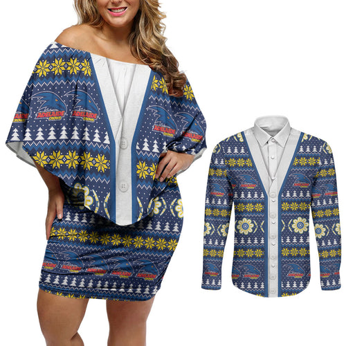 Adelaide Crows Football Christmas Couples Matching Off Shoulder Short Dress and Long Sleeve Button Shirt Aboriginal Seamless Cardigan Inspired