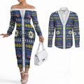 Adelaide Crows Football Christmas Couples Matching Off The Shoulder Long Sleeve Dress and Long Sleeve Button Shirt Aboriginal Seamless Cardigan Inspired