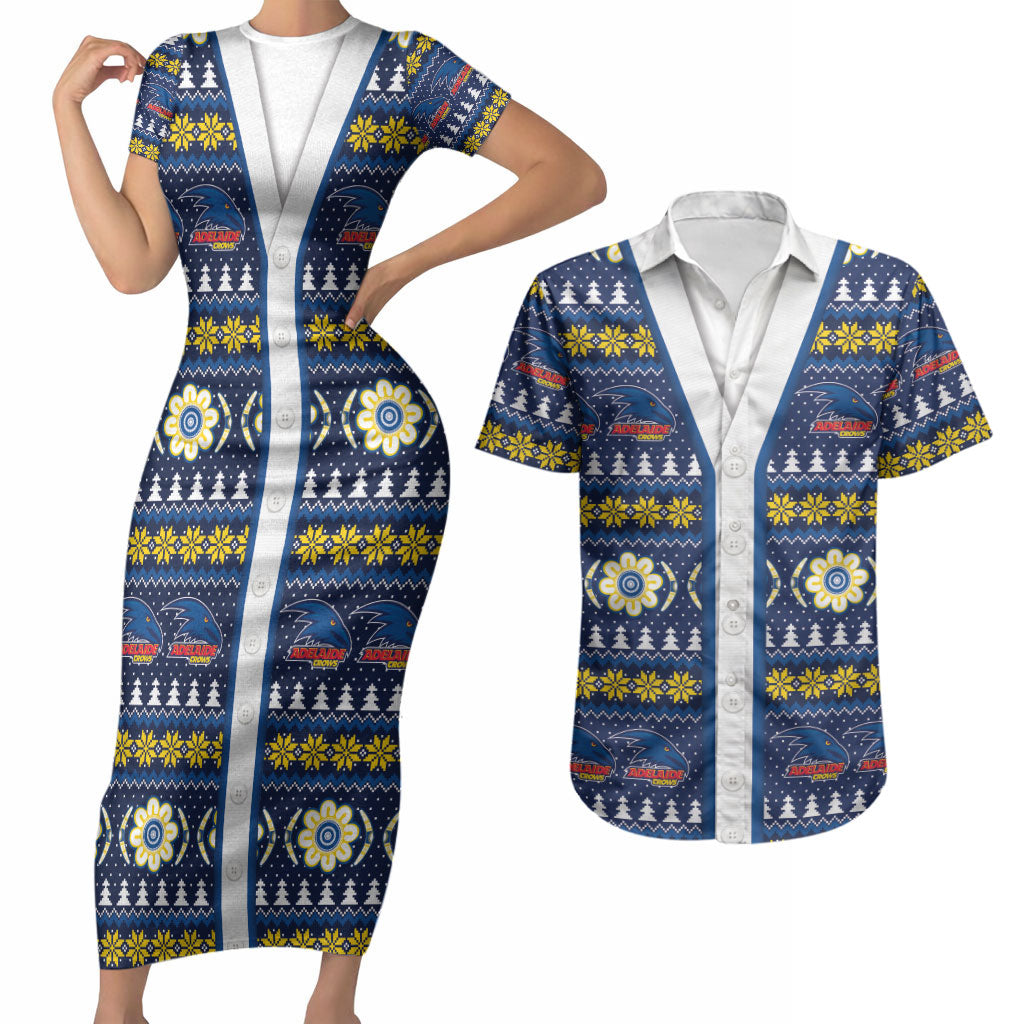 Adelaide Crows Football Christmas Couples Matching Short Sleeve Bodycon Dress and Hawaiian Shirt Aboriginal Seamless Cardigan Inspired