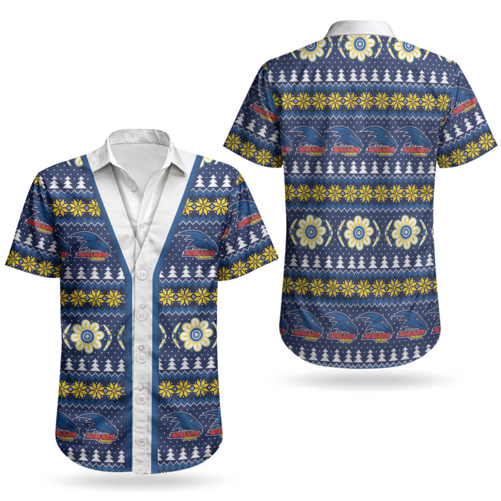 Adelaide Crows Football Christmas Couples Matching Short Sleeve Bodycon Dress and Hawaiian Shirt Aboriginal Seamless Cardigan Inspired