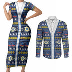 Adelaide Crows Football Christmas Couples Matching Short Sleeve Bodycon Dress and Long Sleeve Button Shirt Aboriginal Seamless Cardigan Inspired
