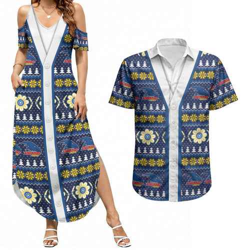 Adelaide Crows Football Christmas Couples Matching Summer Maxi Dress and Hawaiian Shirt Aboriginal Seamless Cardigan Inspired