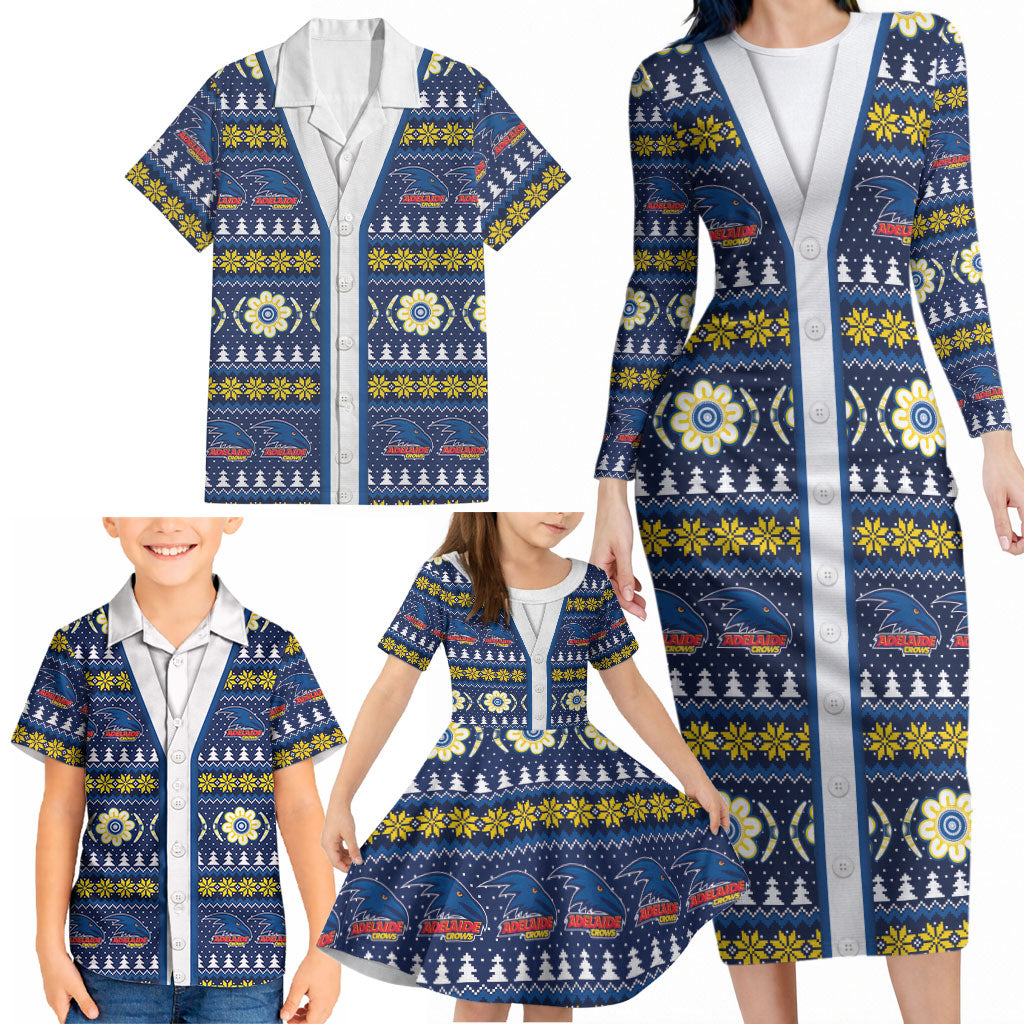 Adelaide Crows Football Christmas Family Matching Long Sleeve Bodycon Dress and Hawaiian Shirt Aboriginal Seamless Cardigan Inspired