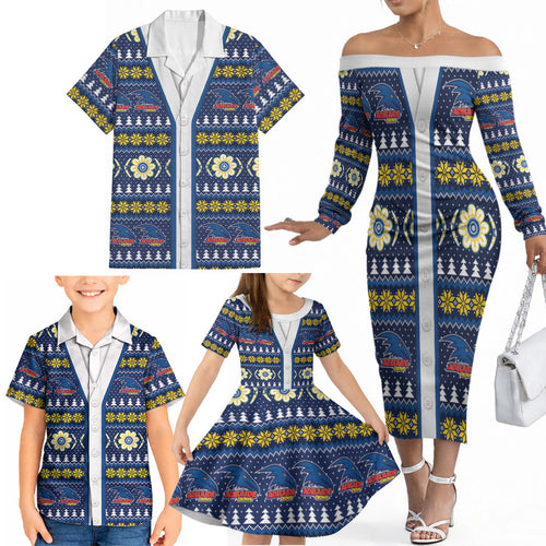 Adelaide Crows Football Christmas Family Matching Off The Shoulder Long Sleeve Dress and Hawaiian Shirt Aboriginal Seamless Cardigan Inspired