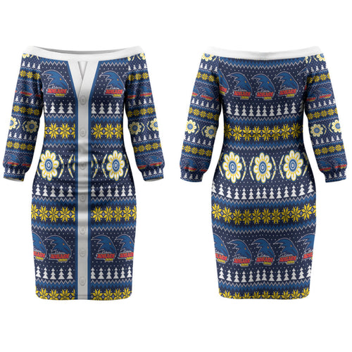 Adelaide Crows Football Christmas Family Matching Off The Shoulder Long Sleeve Dress and Hawaiian Shirt Aboriginal Seamless Cardigan Inspired