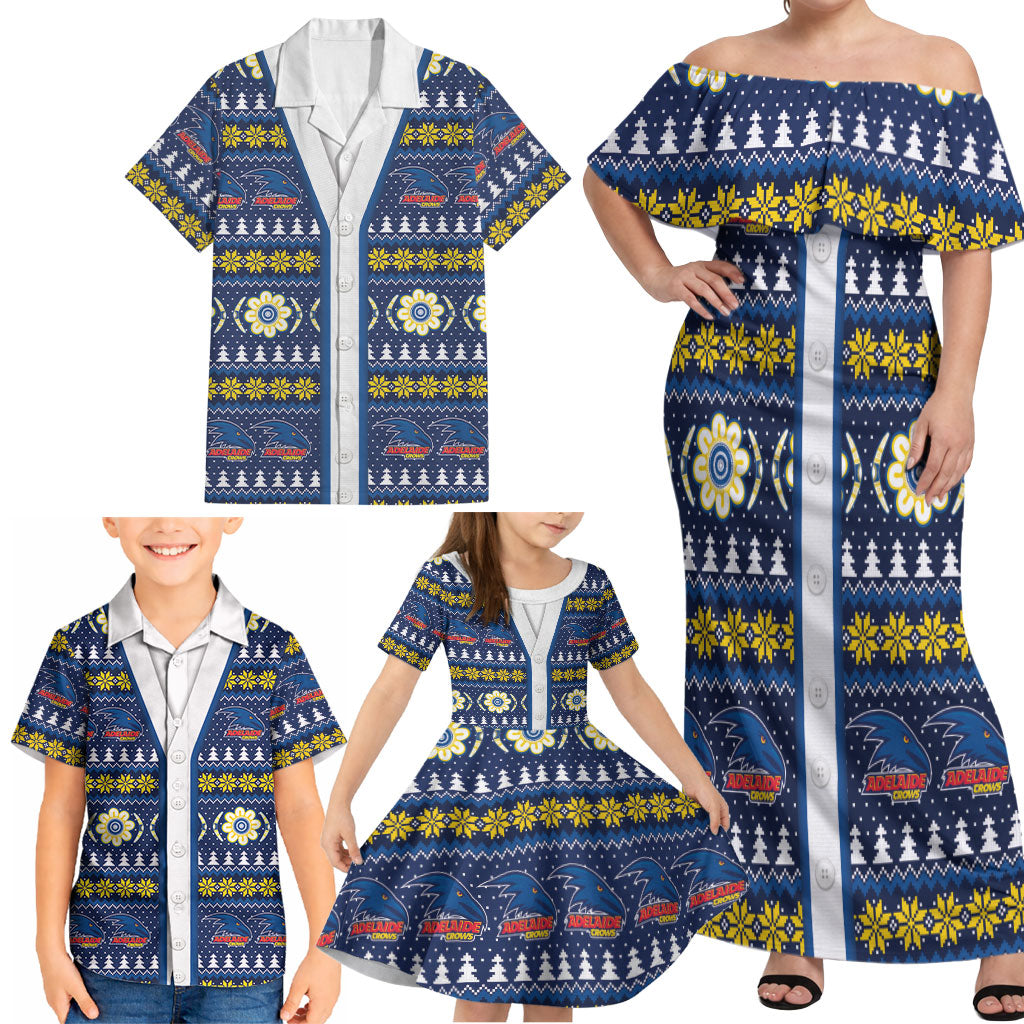 Adelaide Crows Football Christmas Family Matching Off Shoulder Maxi Dress and Hawaiian Shirt Aboriginal Seamless Cardigan Inspired