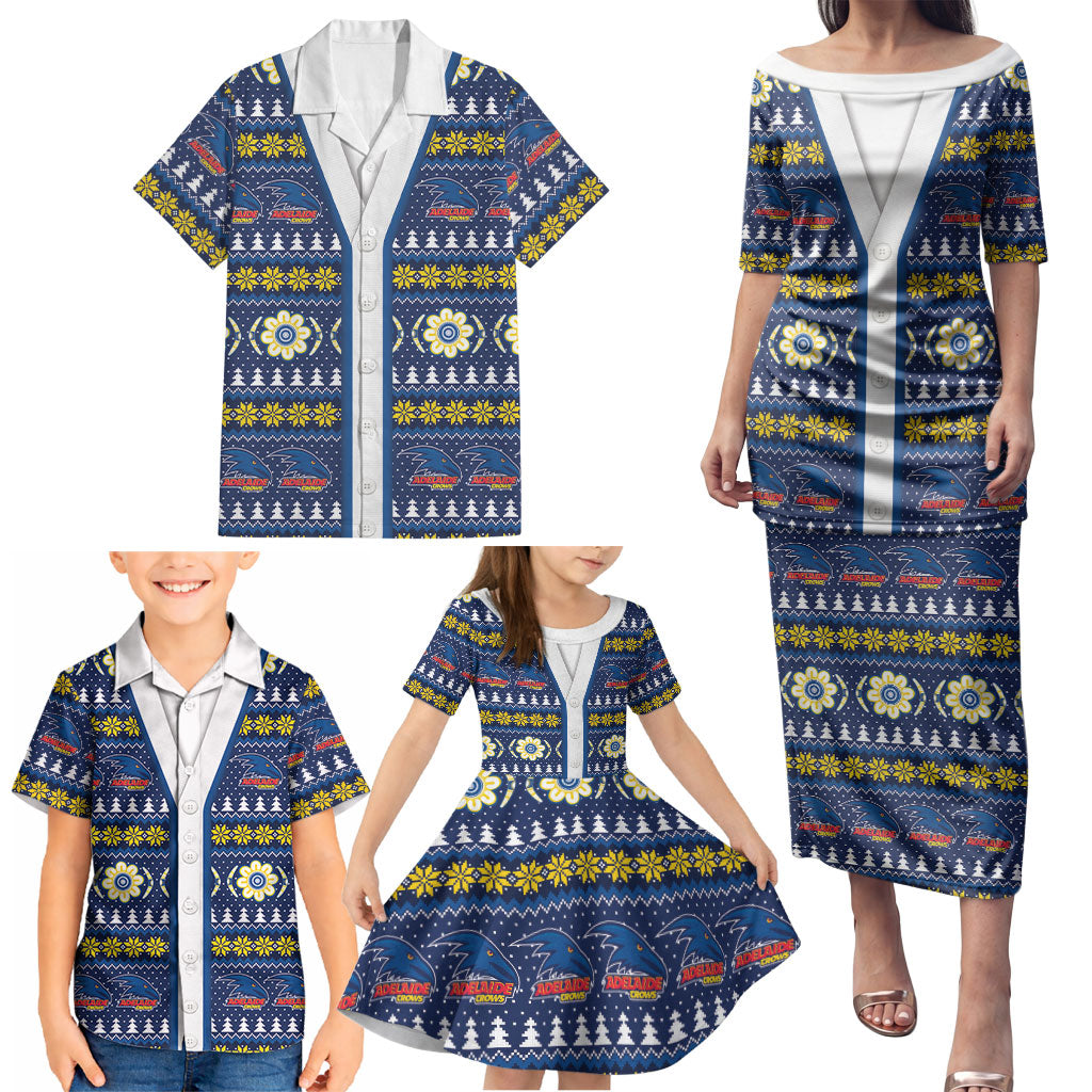Adelaide Crows Football Christmas Family Matching Puletasi and Hawaiian Shirt Aboriginal Seamless Cardigan Inspired