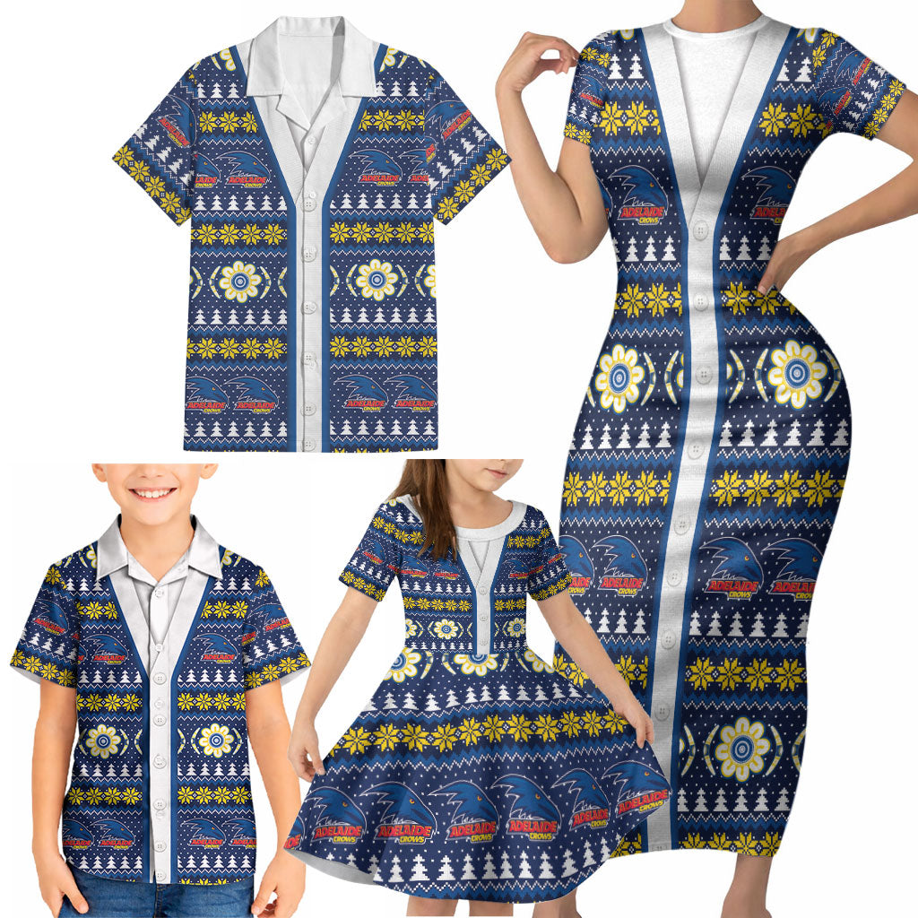 Adelaide Crows Football Christmas Family Matching Short Sleeve Bodycon Dress and Hawaiian Shirt Aboriginal Seamless Cardigan Inspired