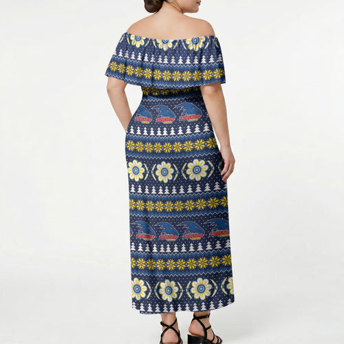 Adelaide Crows Football Christmas Off Shoulder Maxi Dress Aboriginal Seamless Cardigan Inspired