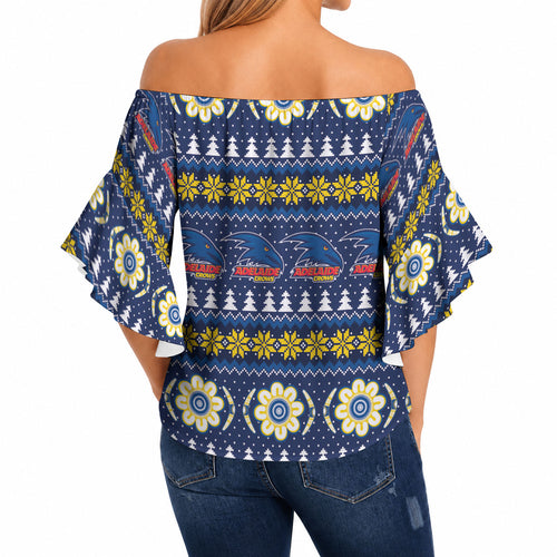 Adelaide Crows Football Christmas Off Shoulder Wrap Waist Top Aboriginal Seamless Cardigan Inspired