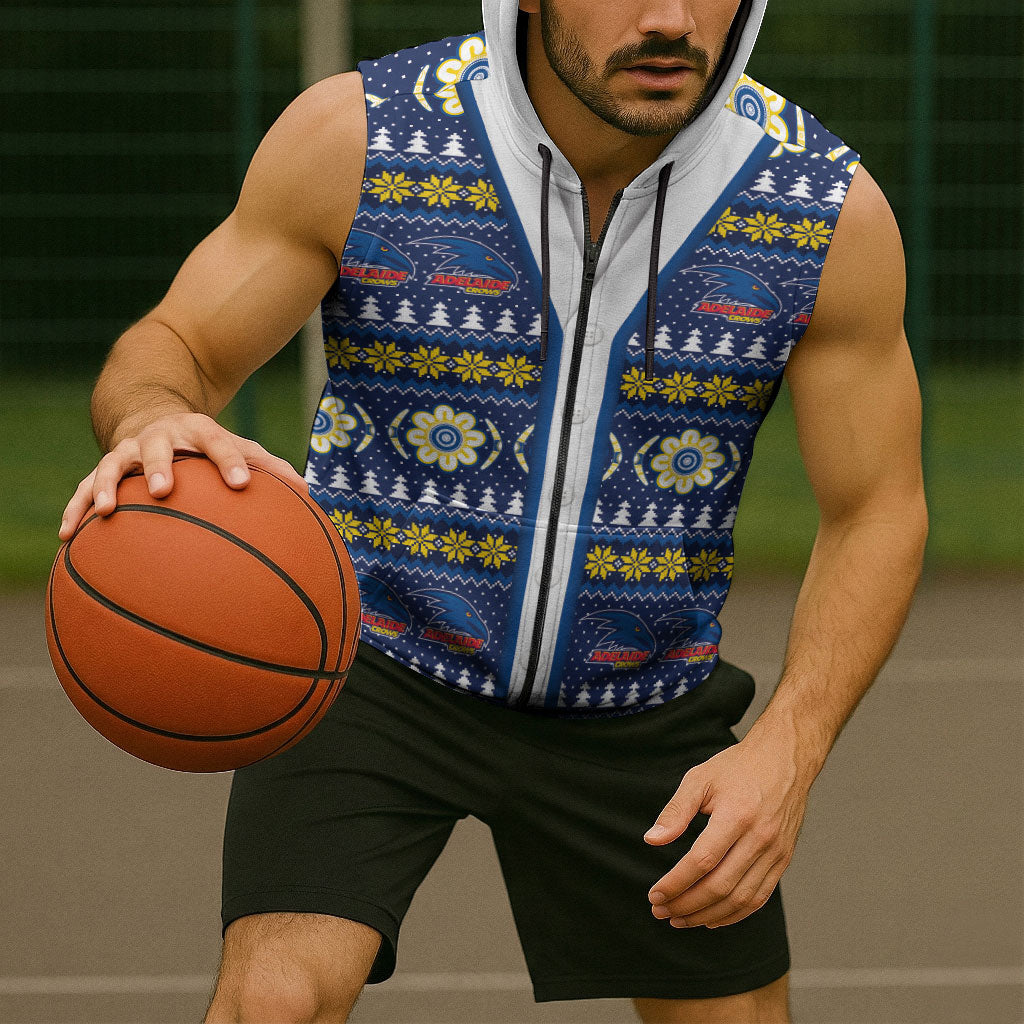 Adelaide Crows Football Christmas Sleeveless Zip Hoodie Aboriginal Seamless Cardigan Inspired
