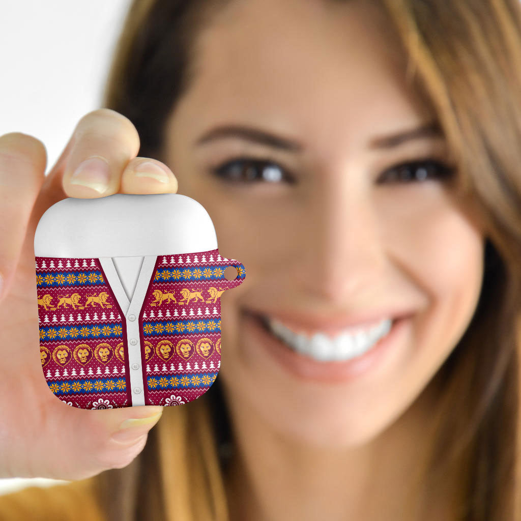 Brisbane Lions Football Christmas AirPods Case Aboriginal Seamless Cardigan Inspired