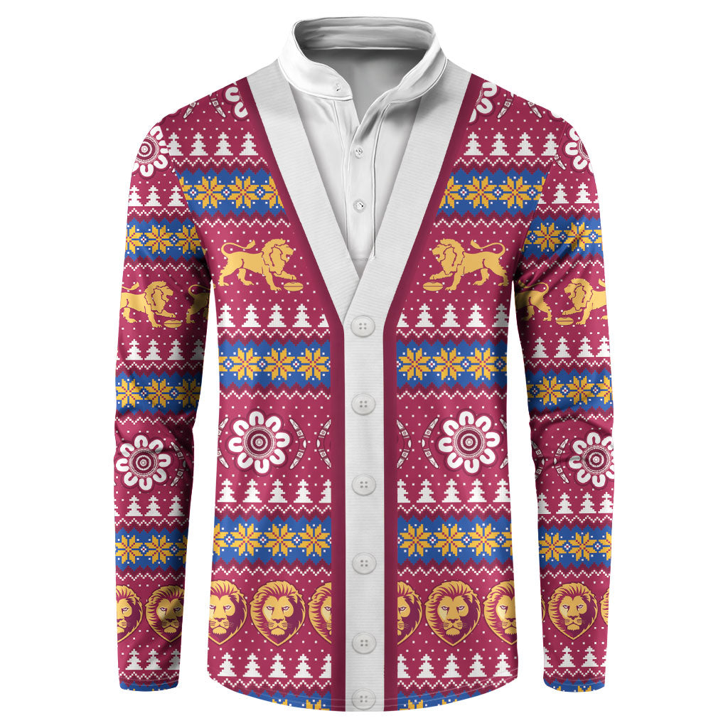 Brisbane Lions Football Christmas Button Sweatshirt Aboriginal Seamless Cardigan Inspired