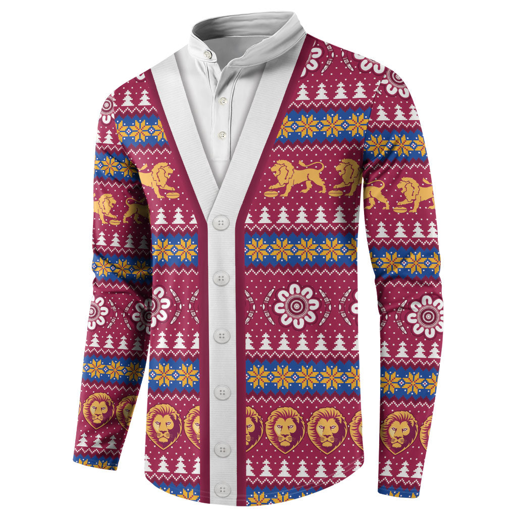 Brisbane Lions Football Christmas Button Sweatshirt Aboriginal Seamless Cardigan Inspired