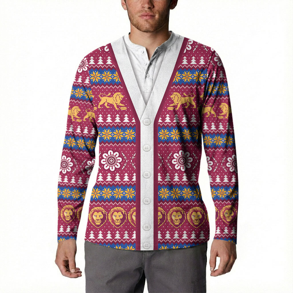 Brisbane Lions Football Christmas Button Sweatshirt Aboriginal Seamless Cardigan Inspired
