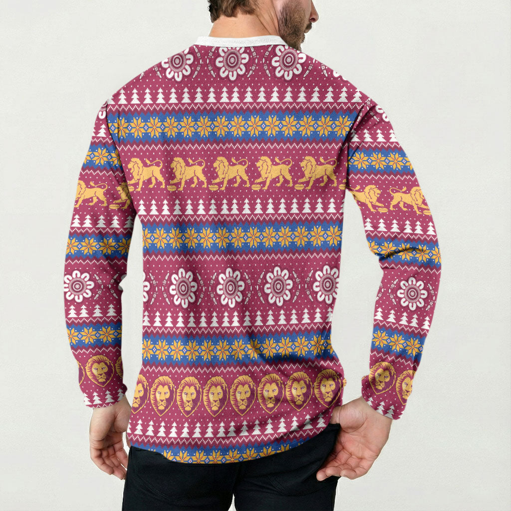 Brisbane Lions Football Christmas Button Sweatshirt Aboriginal Seamless Cardigan Inspired