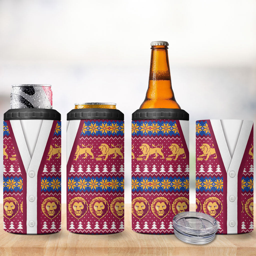 Brisbane Lions Football Christmas 4 in 1 Can Cooler Tumbler Aboriginal Seamless Cardigan Inspired