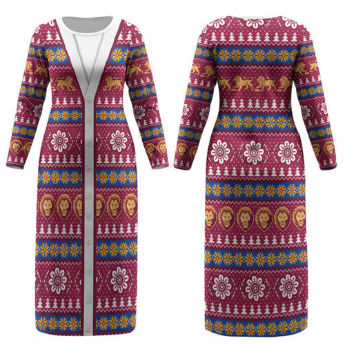 Brisbane Lions Football Christmas Couples Matching Long Sleeve Bodycon Dress and Hawaiian Shirt Aboriginal Seamless Cardigan Inspired