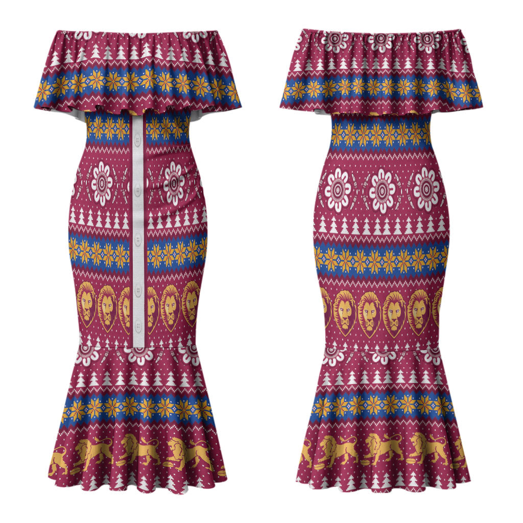 Brisbane Lions Football Christmas Couples Matching Mermaid Dress and Hawaiian Shirt Aboriginal Seamless Cardigan Inspired