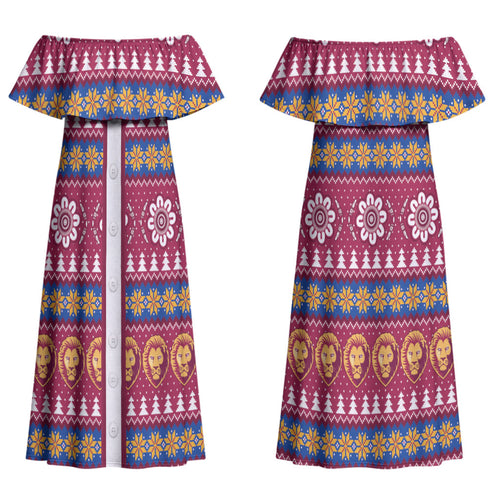 Brisbane Lions Football Christmas Couples Matching Off Shoulder Maxi Dress and Long Sleeve Button Shirt Aboriginal Seamless Cardigan Inspired