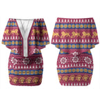 Brisbane Lions Football Christmas Couples Matching Off Shoulder Short Dress and Long Sleeve Button Shirt Aboriginal Seamless Cardigan Inspired