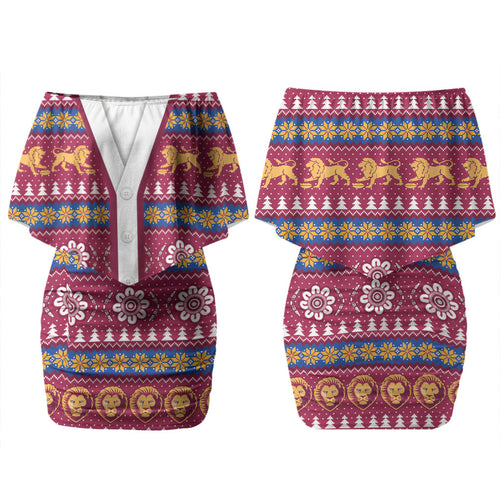 Brisbane Lions Football Christmas Couples Matching Off Shoulder Short Dress and Long Sleeve Button Shirt Aboriginal Seamless Cardigan Inspired