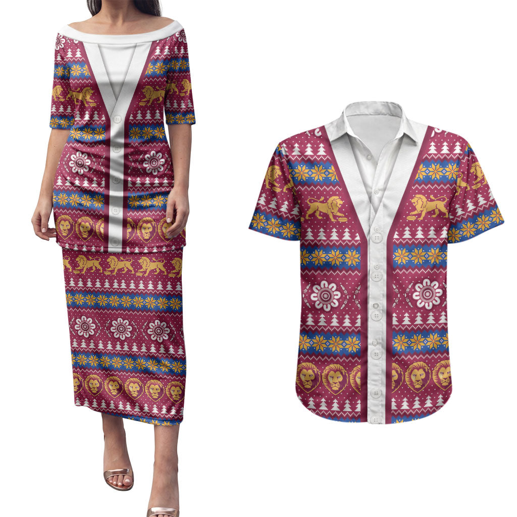 Brisbane Lions Football Christmas Couples Matching Puletasi and Hawaiian Shirt Aboriginal Seamless Cardigan Inspired