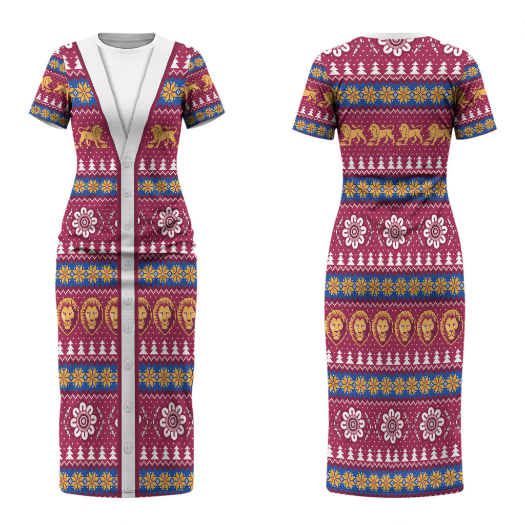 Brisbane Lions Football Christmas Couples Matching Short Sleeve Bodycon Dress and Hawaiian Shirt Aboriginal Seamless Cardigan Inspired