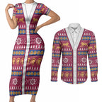 Brisbane Lions Football Christmas Couples Matching Short Sleeve Bodycon Dress and Long Sleeve Button Shirt Aboriginal Seamless Cardigan Inspired