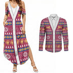 Brisbane Lions Football Christmas Couples Matching Summer Maxi Dress and Long Sleeve Button Shirt Aboriginal Seamless Cardigan Inspired
