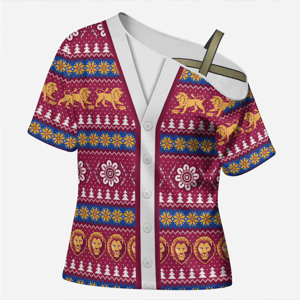 Brisbane Lions Football Christmas Cross Shoulder Shirt Aboriginal Seamless Cardigan Inspired