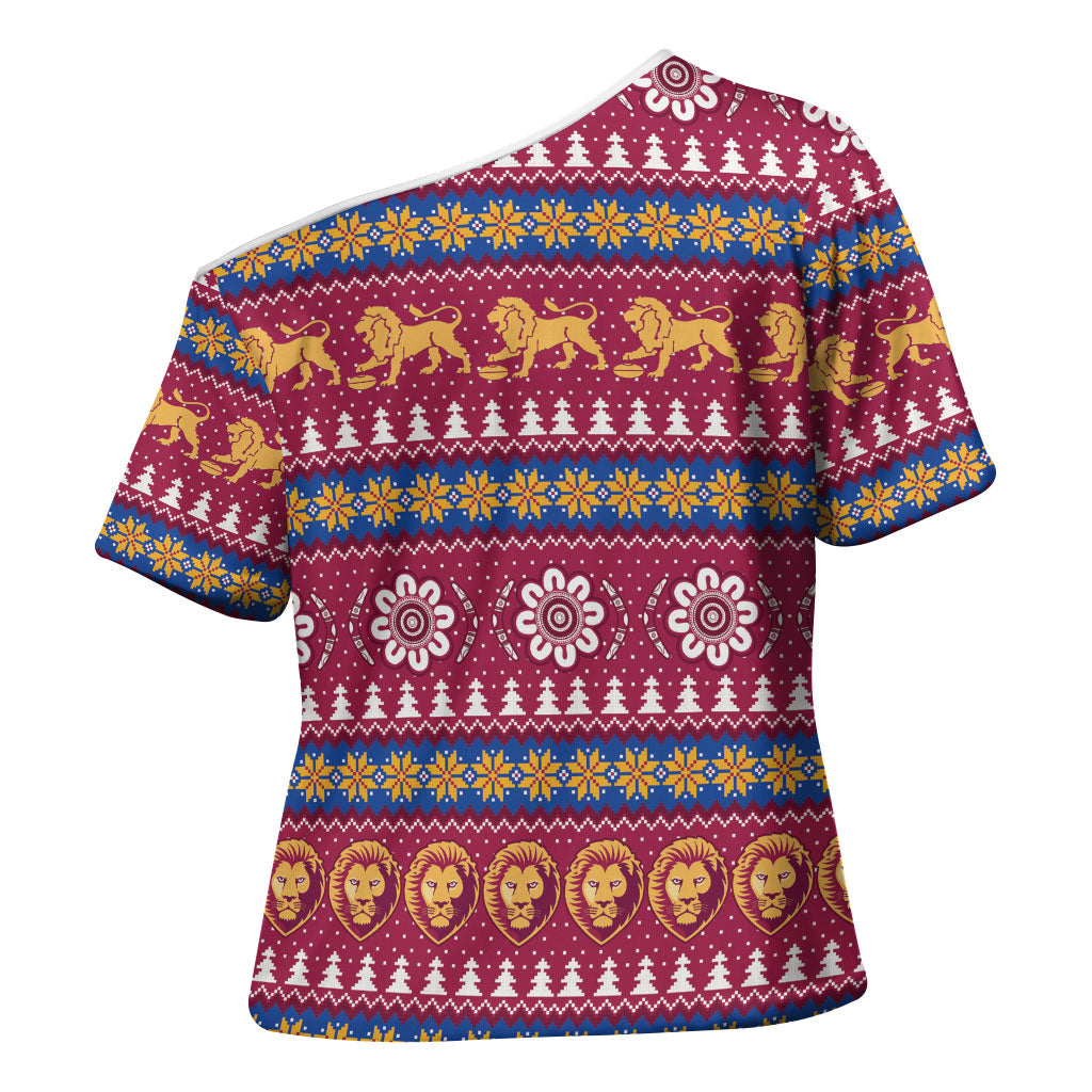 Brisbane Lions Football Christmas Cross Shoulder Shirt Aboriginal Seamless Cardigan Inspired
