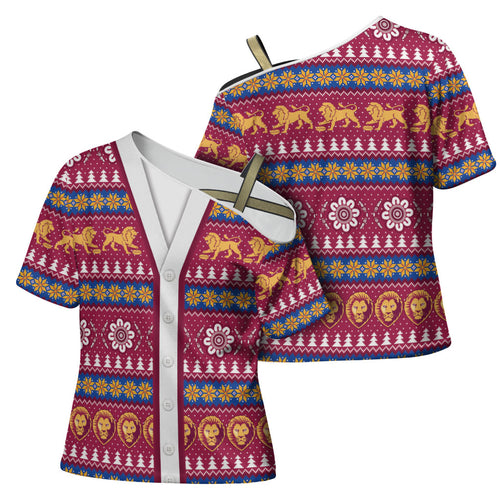 Brisbane Lions Football Christmas Cross Shoulder Shirt Aboriginal Seamless Cardigan Inspired