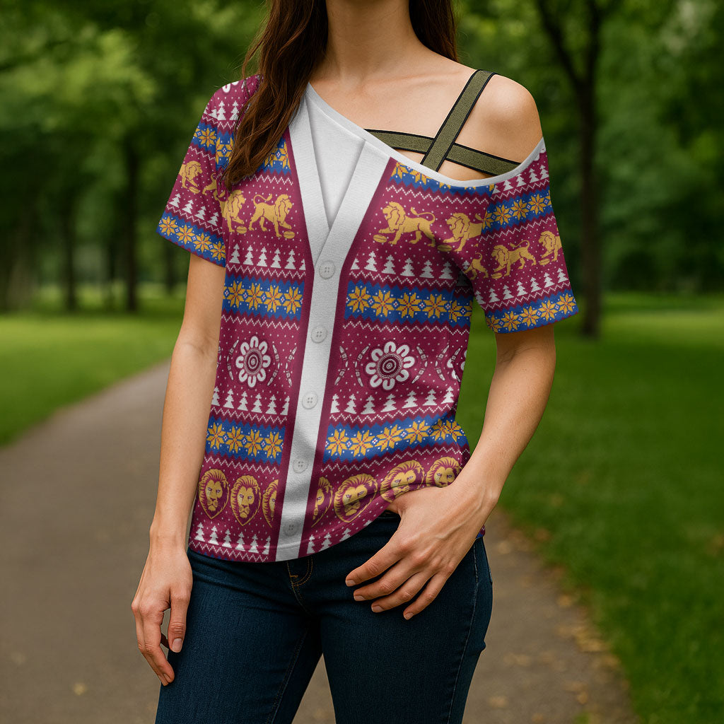 Brisbane Lions Football Christmas Cross Shoulder Shirt Aboriginal Seamless Cardigan Inspired