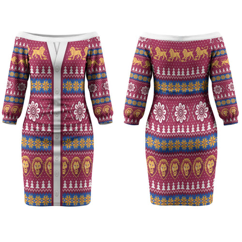 Brisbane Lions Football Christmas Family Matching Off The Shoulder Long Sleeve Dress and Hawaiian Shirt Aboriginal Seamless Cardigan Inspired