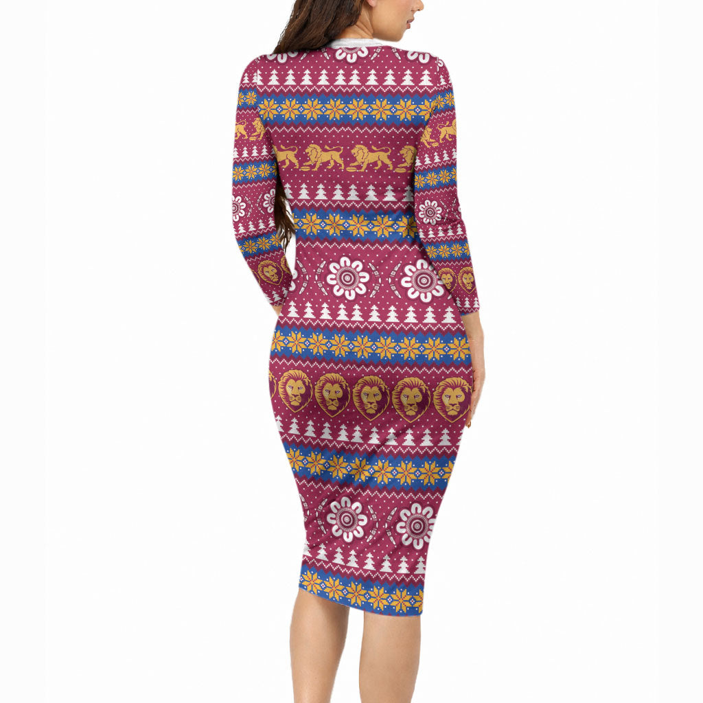 Brisbane Lions Football Christmas Long Sleeve Bodycon Dress Aboriginal Seamless Cardigan Inspired