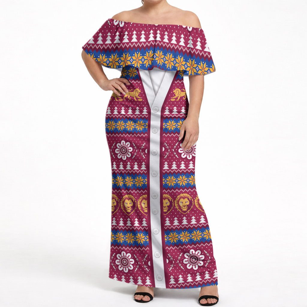 Brisbane Lions Football Christmas Off Shoulder Maxi Dress Aboriginal Seamless Cardigan Inspired