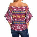 Brisbane Lions Football Christmas Off Shoulder Wrap Waist Top Aboriginal Seamless Cardigan Inspired