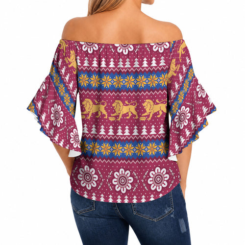 Brisbane Lions Football Christmas Off Shoulder Wrap Waist Top Aboriginal Seamless Cardigan Inspired