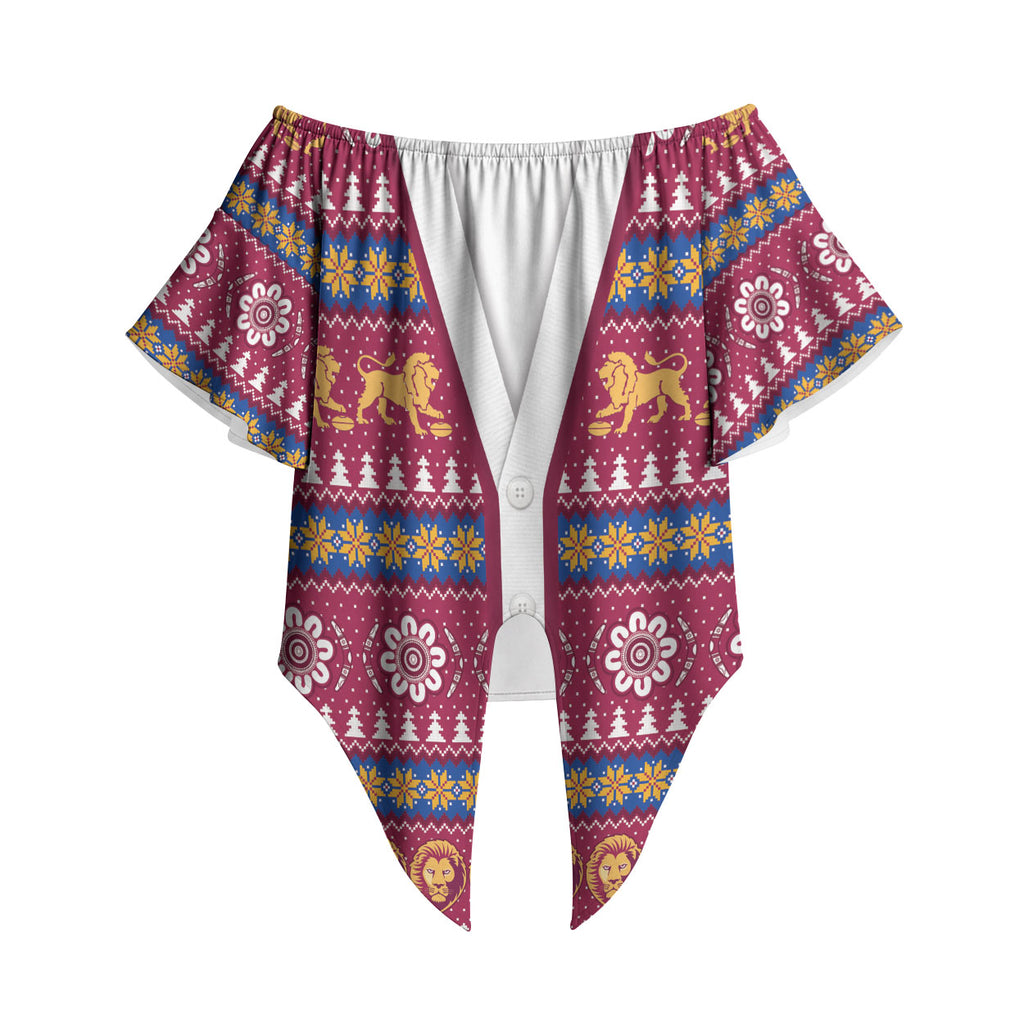 Brisbane Lions Football Christmas Off Shoulder Wrap Waist Top Aboriginal Seamless Cardigan Inspired