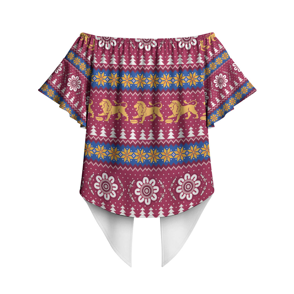 Brisbane Lions Football Christmas Off Shoulder Wrap Waist Top Aboriginal Seamless Cardigan Inspired