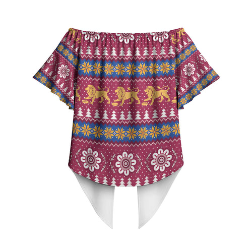 Brisbane Lions Football Christmas Off Shoulder Wrap Waist Top Aboriginal Seamless Cardigan Inspired