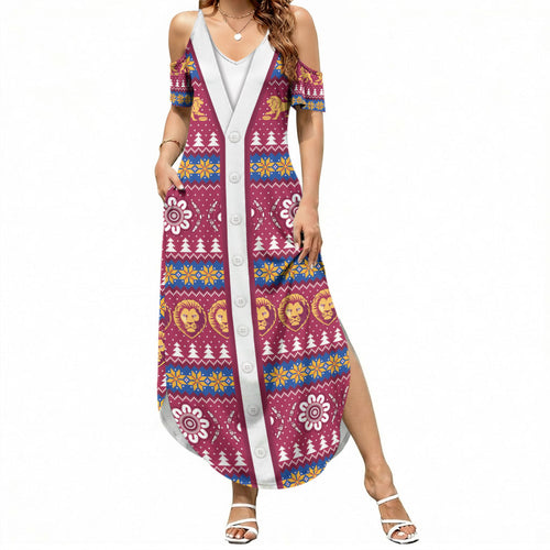 Brisbane Lions Football Christmas Summer Maxi Dress Aboriginal Seamless Cardigan Inspired