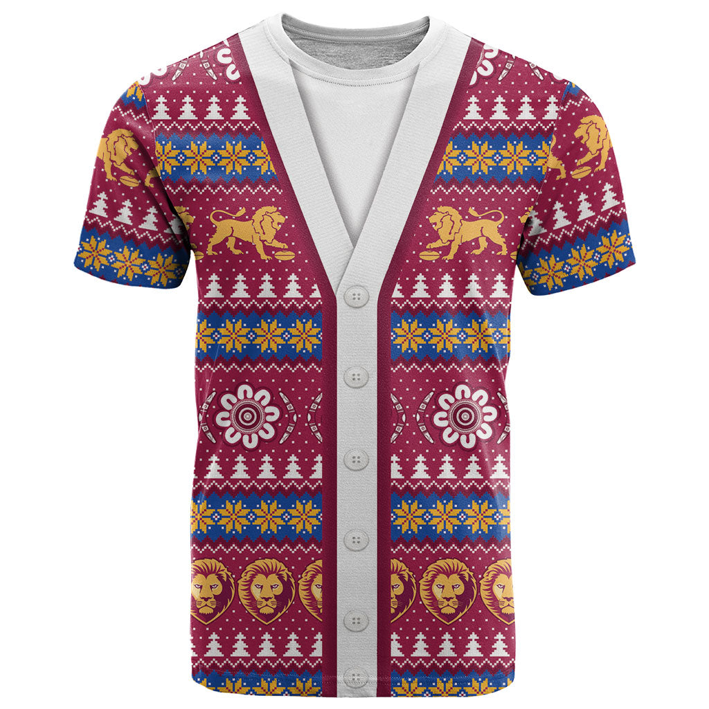 Brisbane Lions Football Christmas T Shirt Aboriginal Seamless Cardigan Inspired