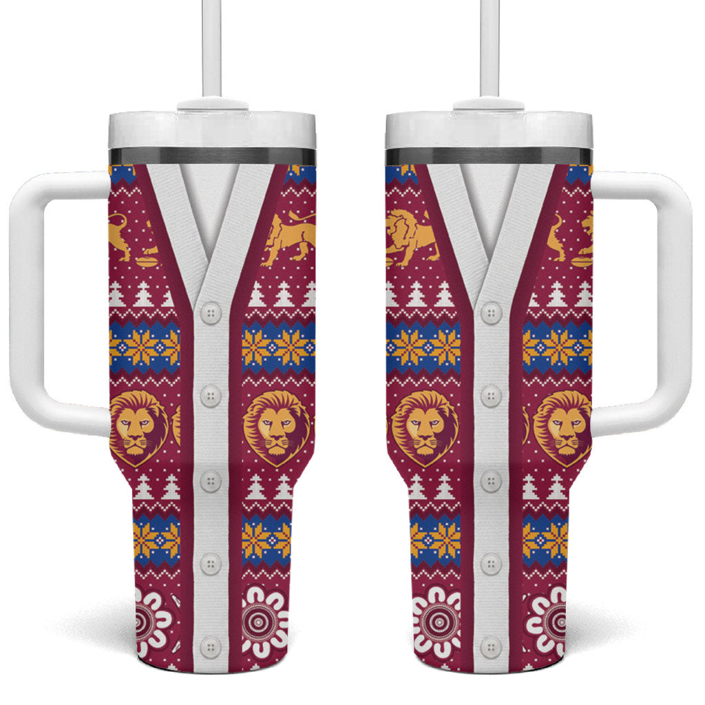 Brisbane Lions Football Christmas Tumbler With Handle Aboriginal Seamless Cardigan Inspired