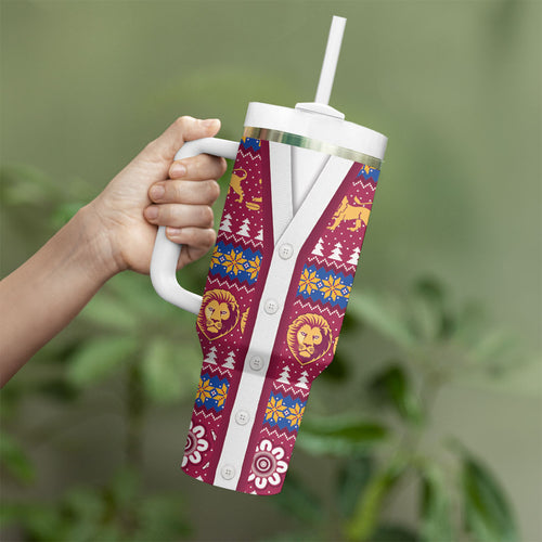 Brisbane Lions Football Christmas Tumbler With Handle Aboriginal Seamless Cardigan Inspired