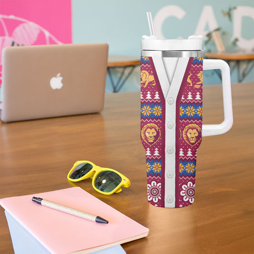 Brisbane Lions Football Christmas Tumbler With Handle Aboriginal Seamless Cardigan Inspired
